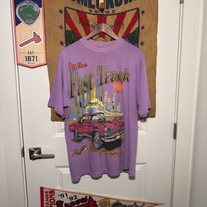 Vintage 90s On The Fast Track Retro SUN tag Graphic T-Shirt (XL)